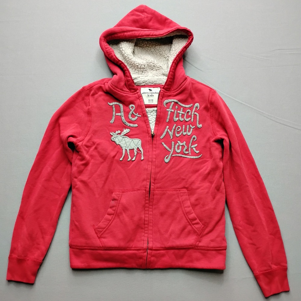 Abercrombie Kids Red Sherpa Lined Full Zip Hoodie Jacket Size 11/12 y2k